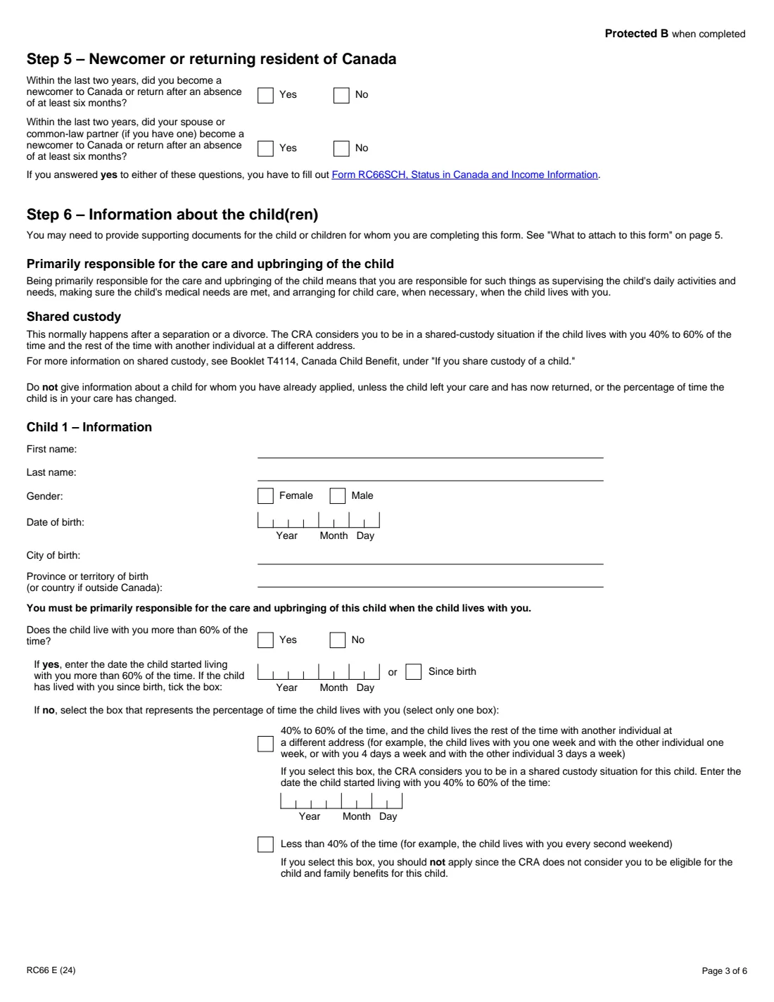 Form RC66 (2024) Canada Child Benefits Application — page 3 of 6