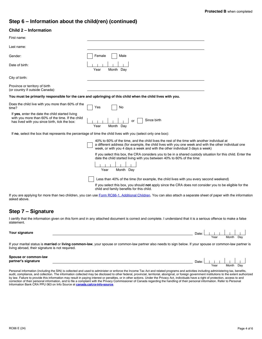 Form RC66 (2024) Canada Child Benefits Application — page 4 of 6