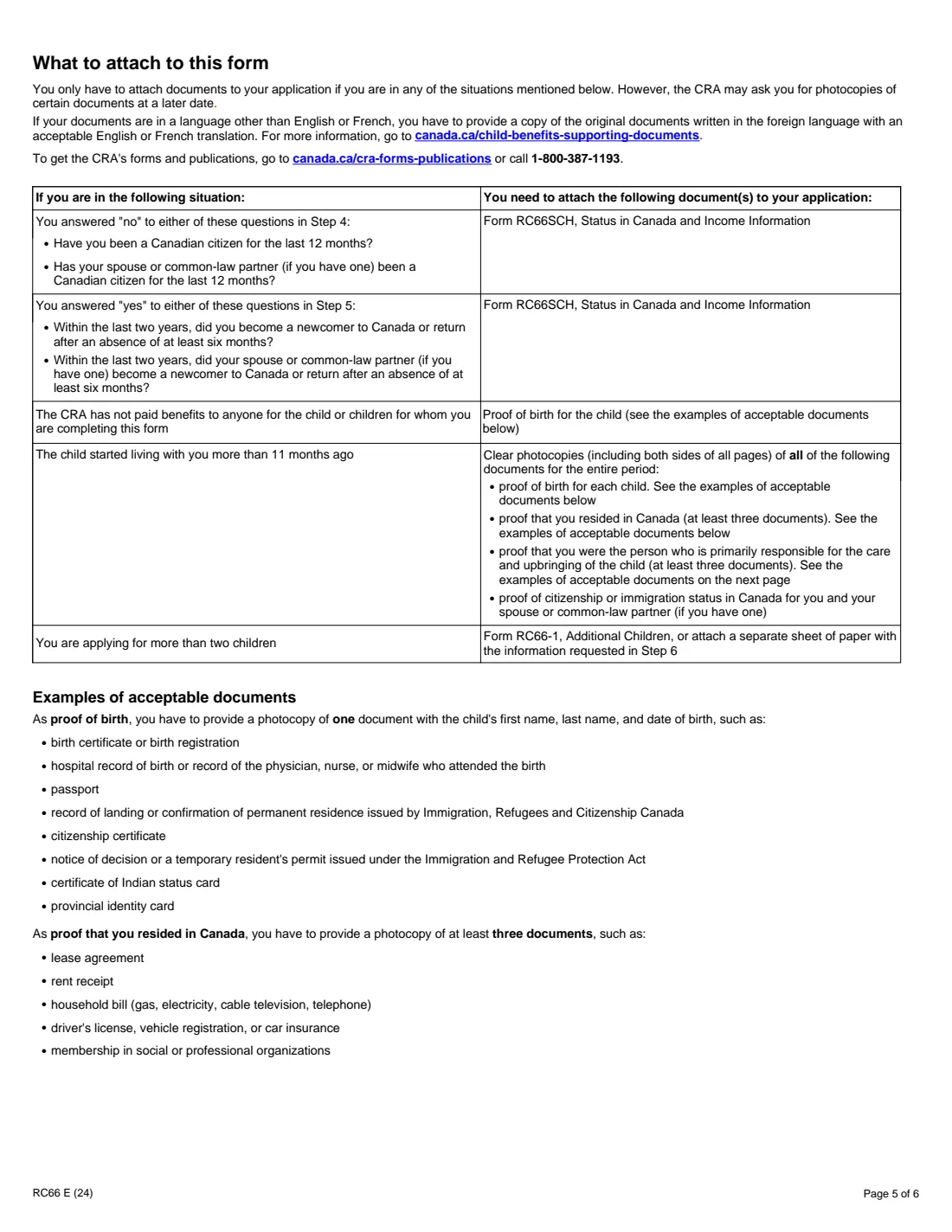 Form RC66 (2024) Canada Child Benefits Application — page 5 of 6