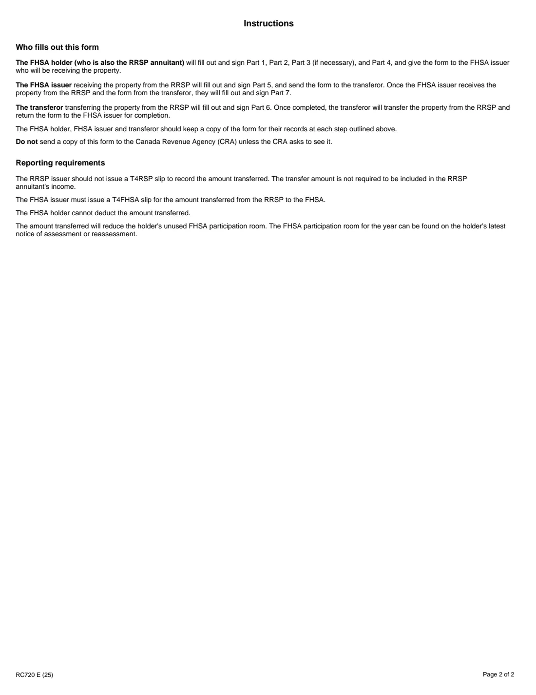 Form RC720 (2025) Transfer from your RRSP to your FHSA — page 2 of 2