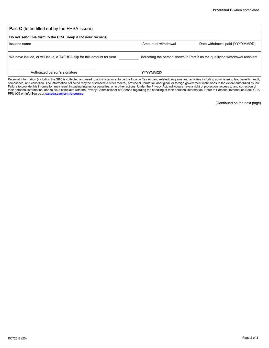 Form RC725 (2025) Request to Make a Qualifying Withdrawal from your FHSA — page 2 of 3