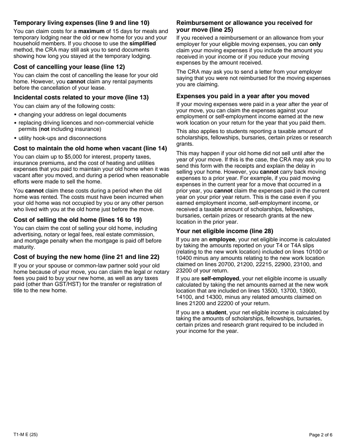 Form T1-M (2025) Moving Expenses Deduction — page 2 of 6