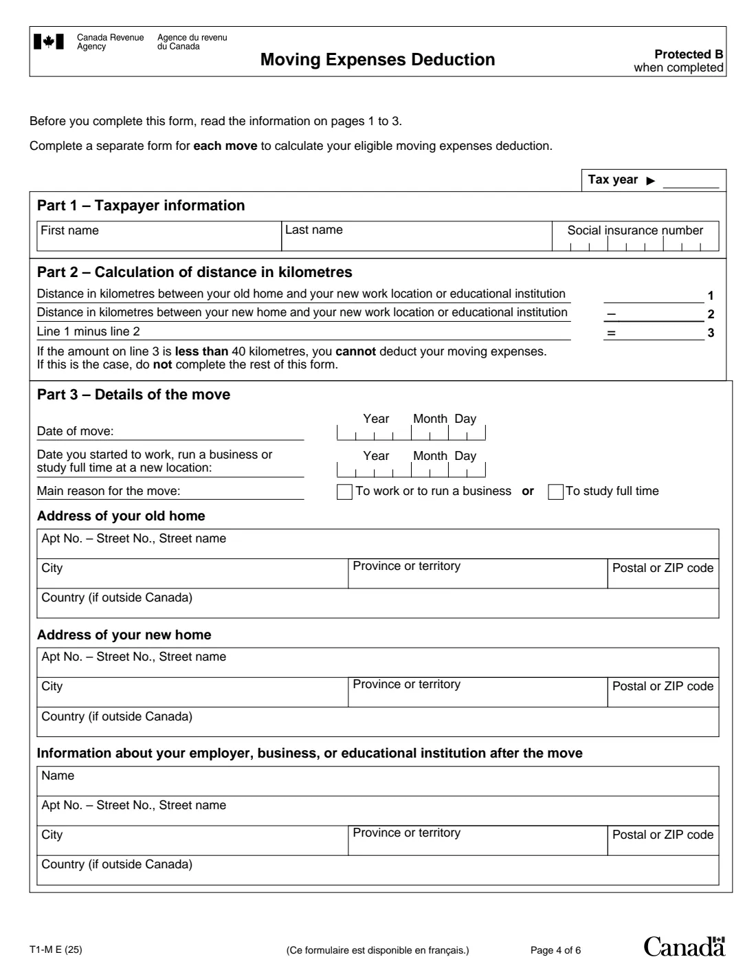 Form T1-M (2025) Moving Expenses Deduction — page 4 of 6