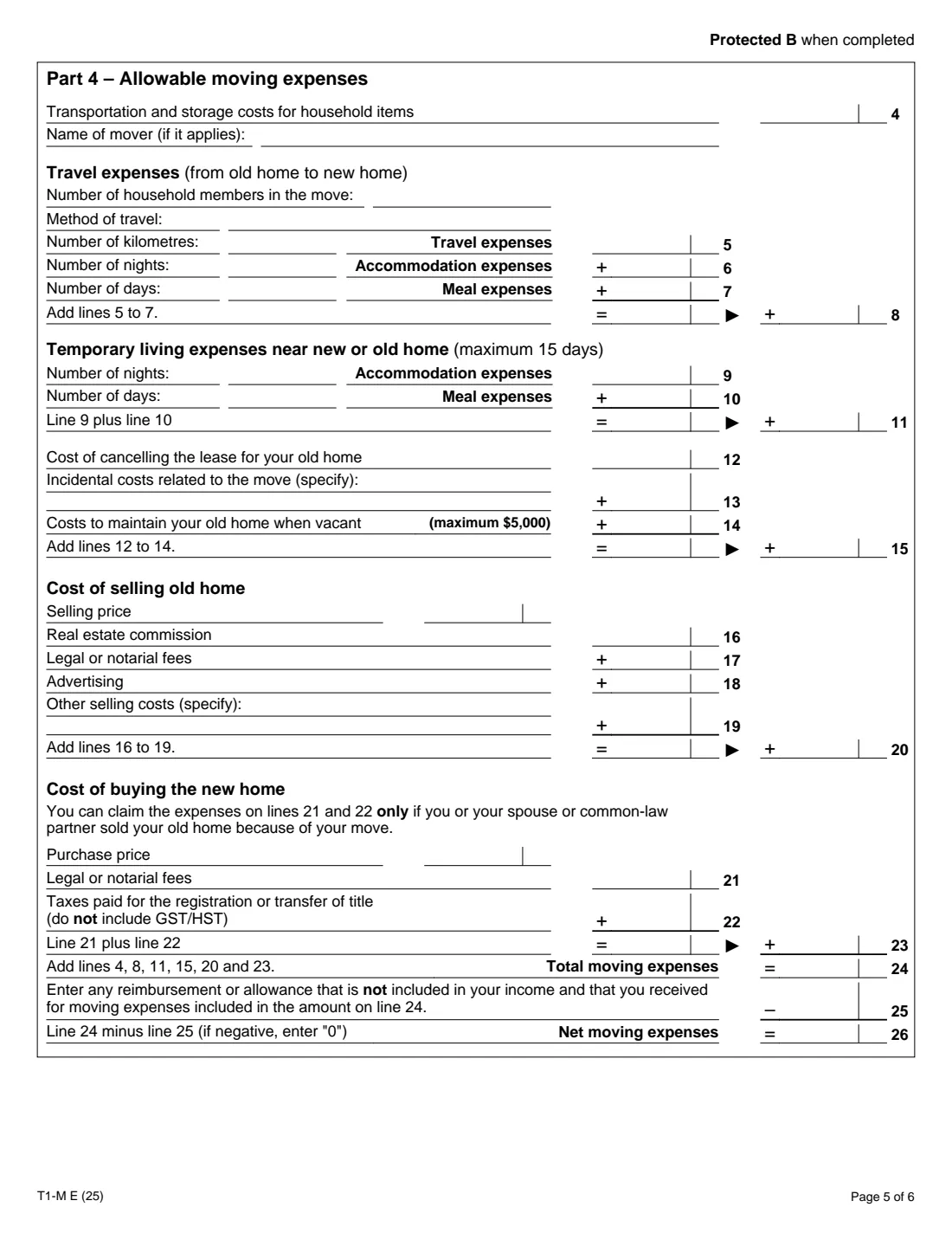 Form T1-M (2025) Moving Expenses Deduction — page 5 of 6