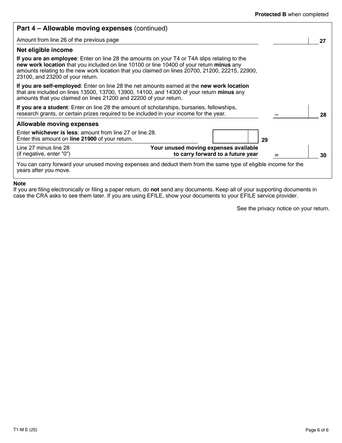 Form T1-M (2025) Moving Expenses Deduction — page 6 of 6