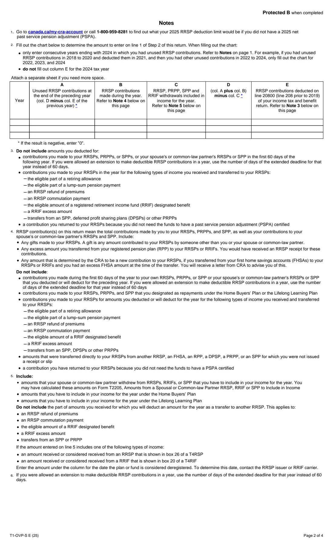 Form T1-OVP-S (2025) 2025 Simplified Individual Tax Return for RRSP, PRPP and SPP Excess Contributions — page 2 of 4