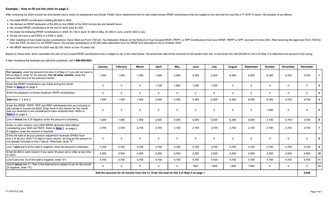 Form T1-OVP-S (2025) 2025 Simplified Individual Tax Return for RRSP, PRPP and SPP Excess Contributions — page 4 of 4