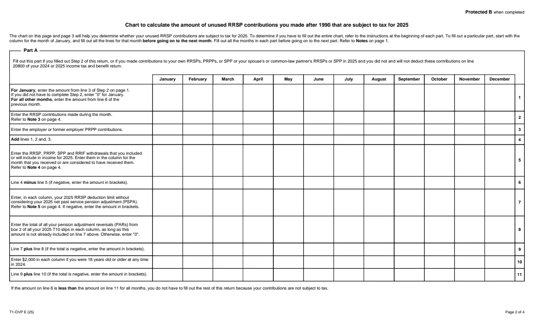 Form T1-OVP (2025) 2025 Individual Tax Return for RRSP, PRPP and SPP Excess Contributions — page 2 of 4
