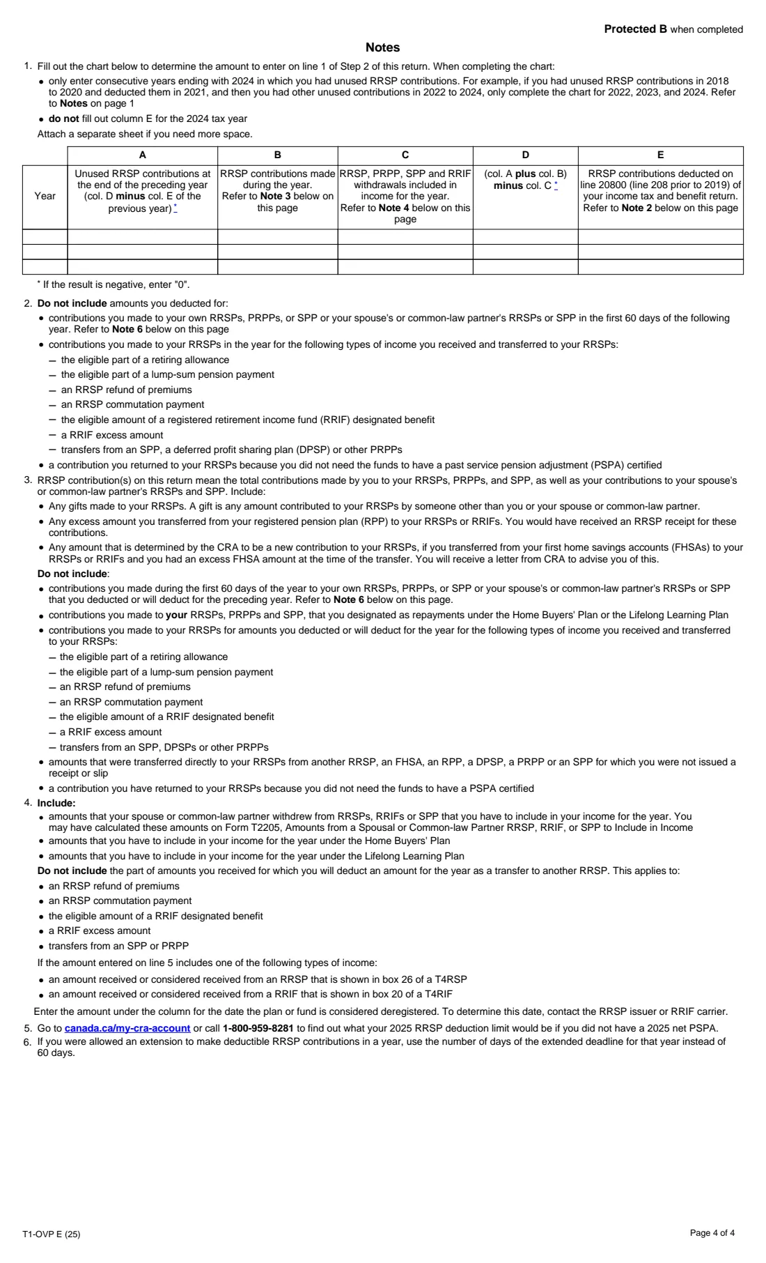 Form T1-OVP (2025) 2025 Individual Tax Return for RRSP, PRPP and SPP Excess Contributions — page 4 of 4