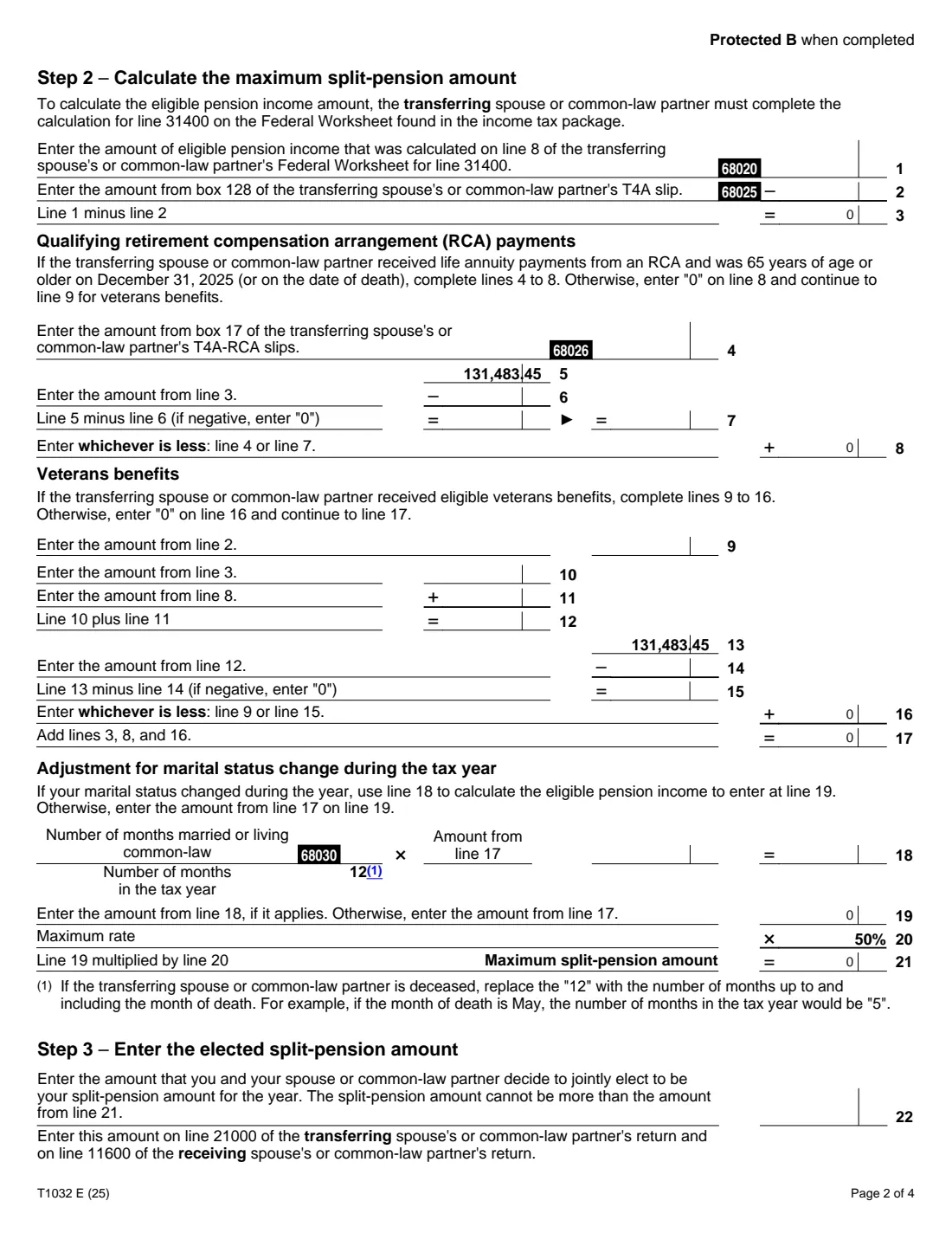 Form T1032 (2025) Joint Election to Split Pension Income — page 2 of 4