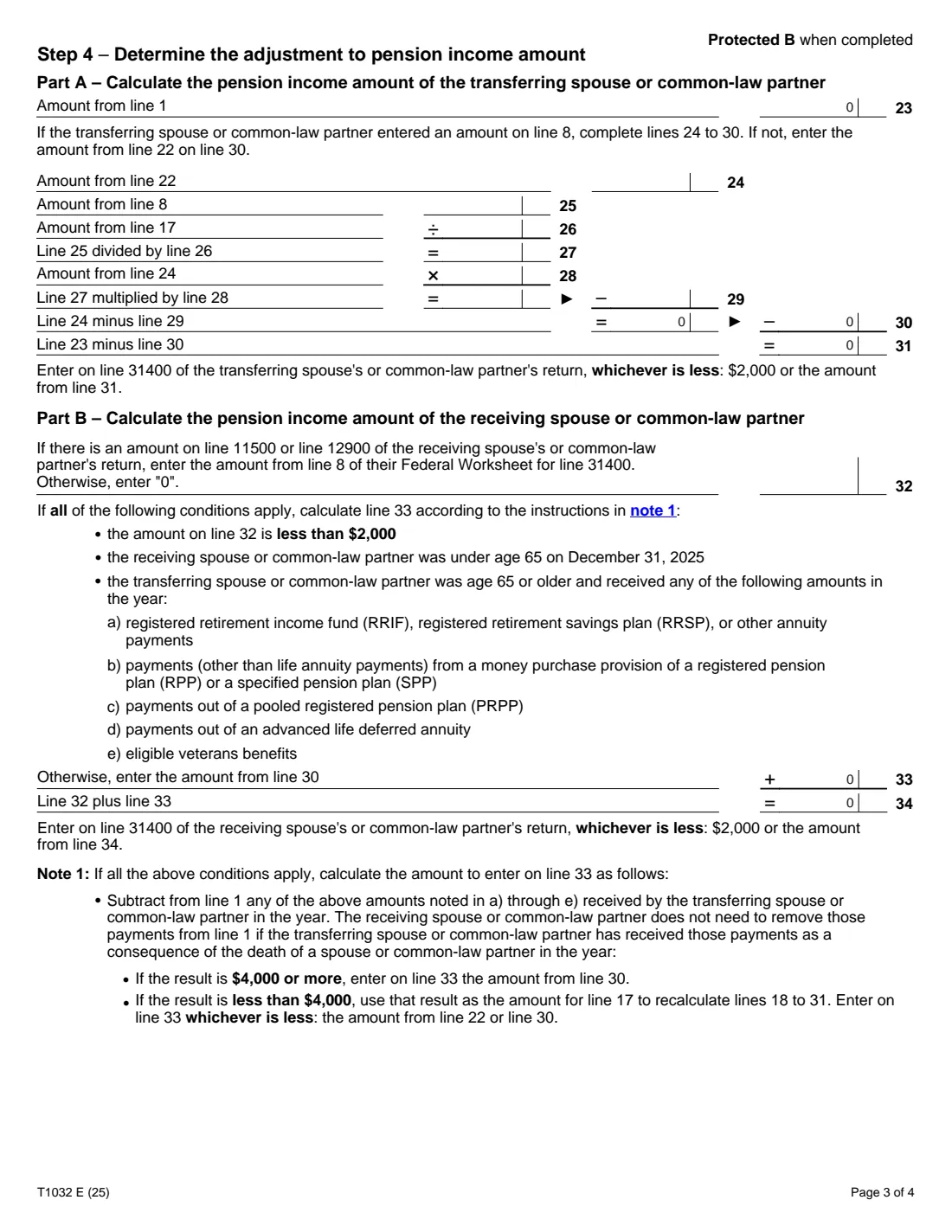 Form T1032 (2025) Joint Election to Split Pension Income — page 3 of 4