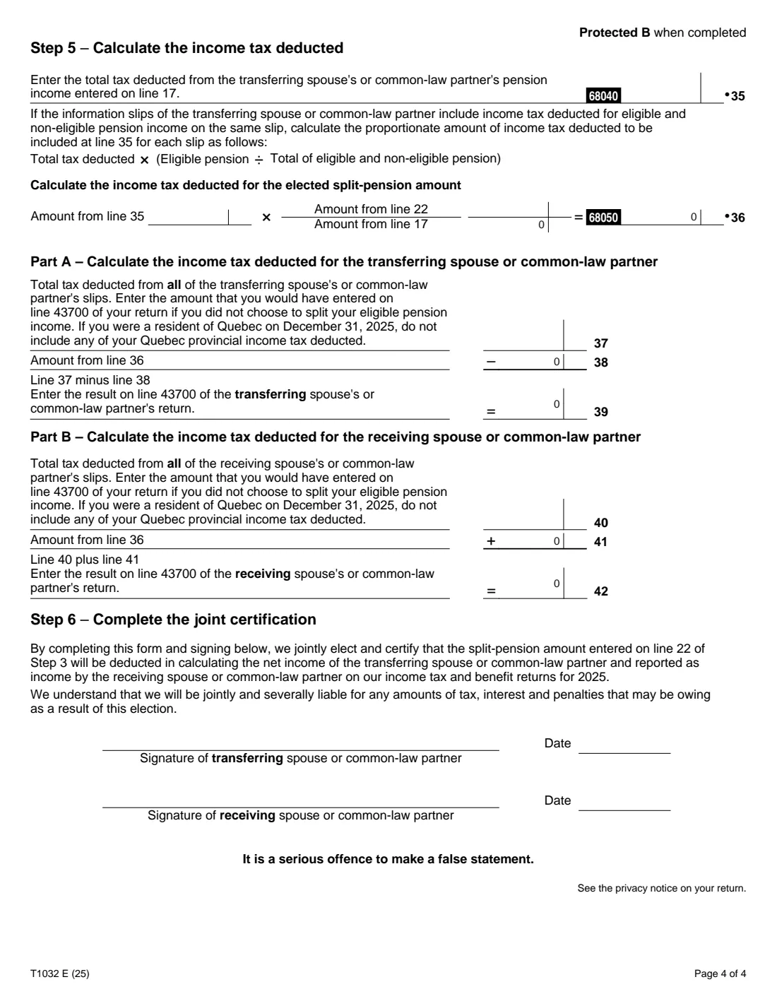 Form T1032 (2025) Joint Election to Split Pension Income — page 4 of 4