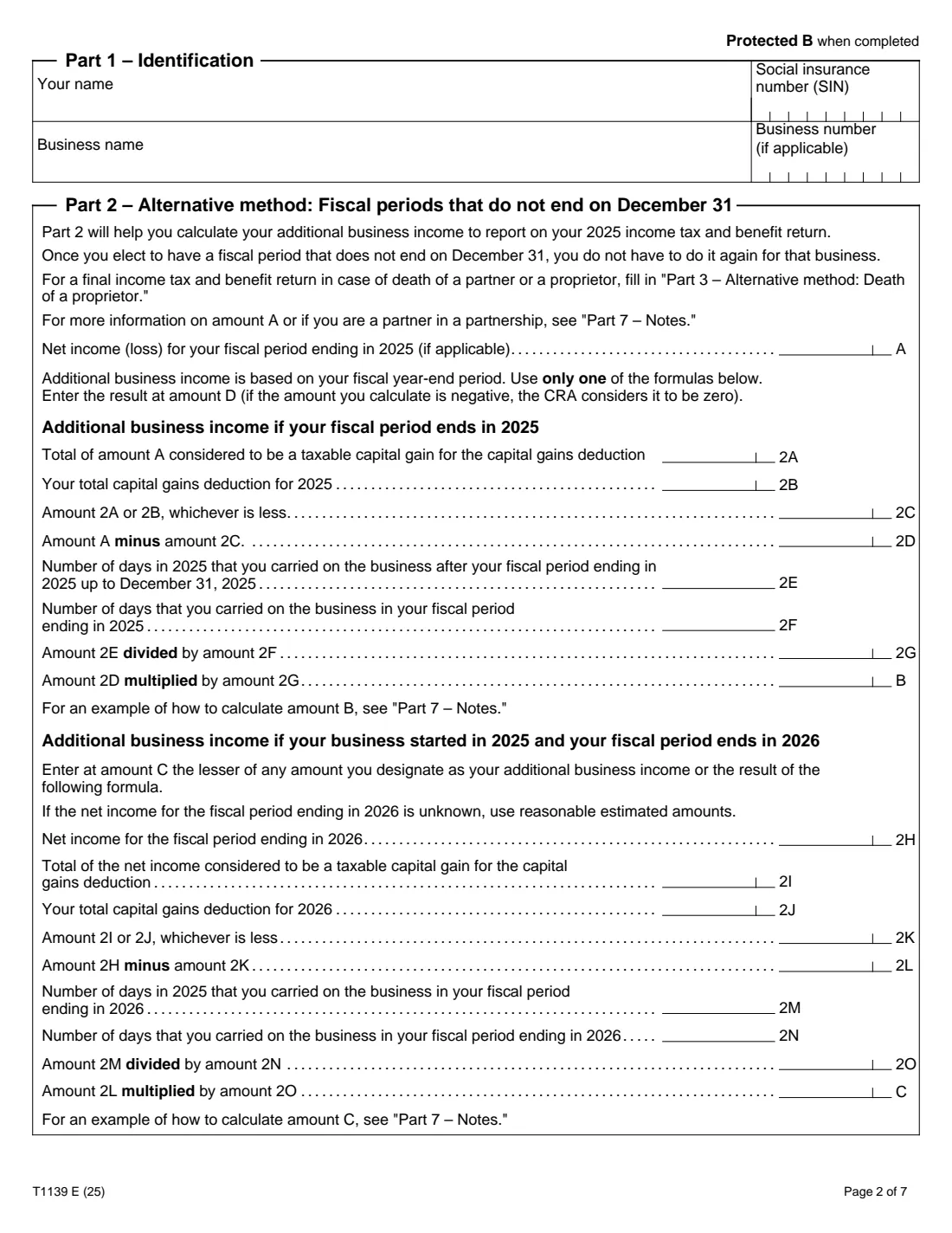 Form T1139 (2025) Reconciliation of 2025 Business Income for Tax Purposes — page 2 of 7