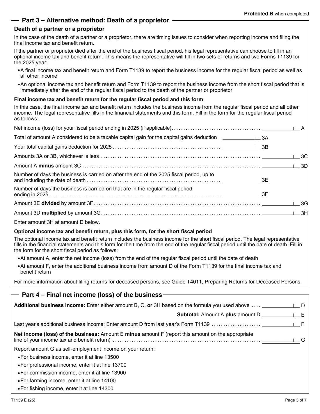 Form T1139 (2025) Reconciliation of 2025 Business Income for Tax Purposes — page 3 of 7
