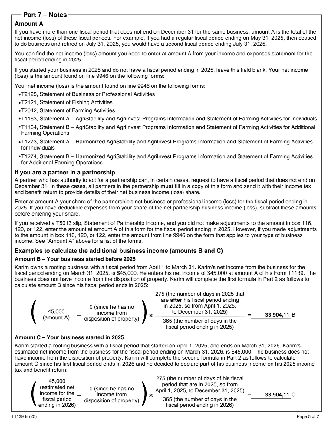 Form T1139 (2025) Reconciliation of 2025 Business Income for Tax Purposes — page 5 of 7