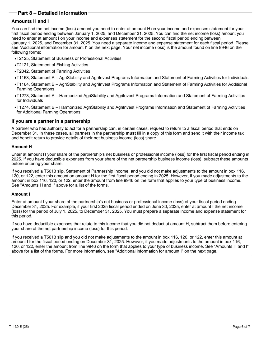 Form T1139 (2025) Reconciliation of 2025 Business Income for Tax Purposes — page 6 of 7