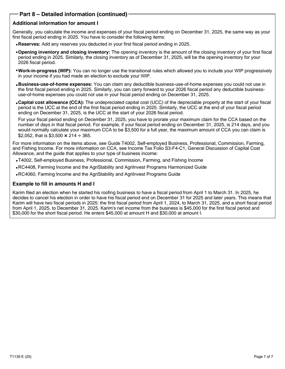 Form T1139 (2025) Reconciliation of 2025 Business Income for Tax Purposes — page 7 of 7