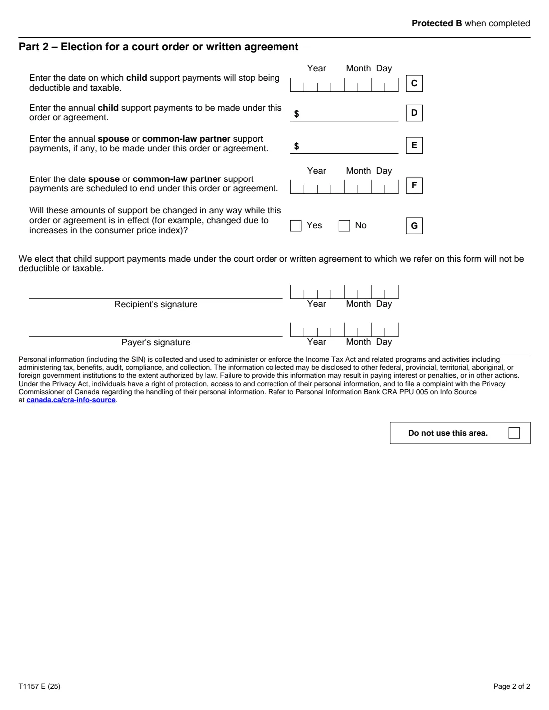 T1157 (2025) Election for Child Support Payments — page 2 of 2