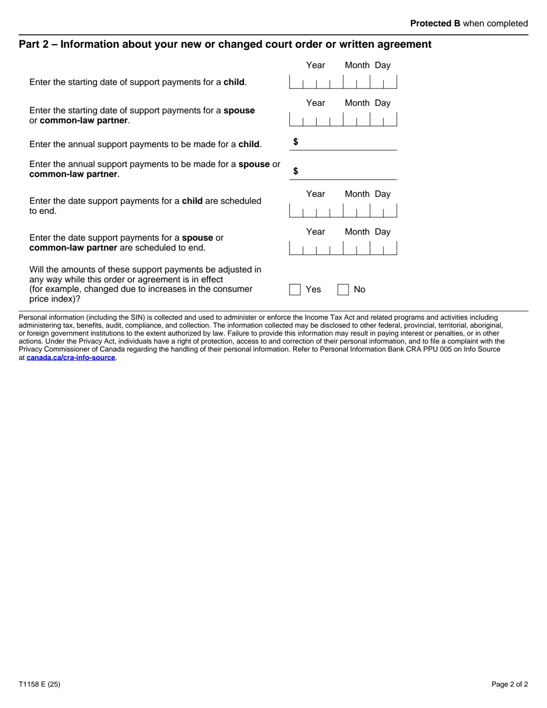 T1158 (2025) Registration of Family Support Payments — page 2 of 2