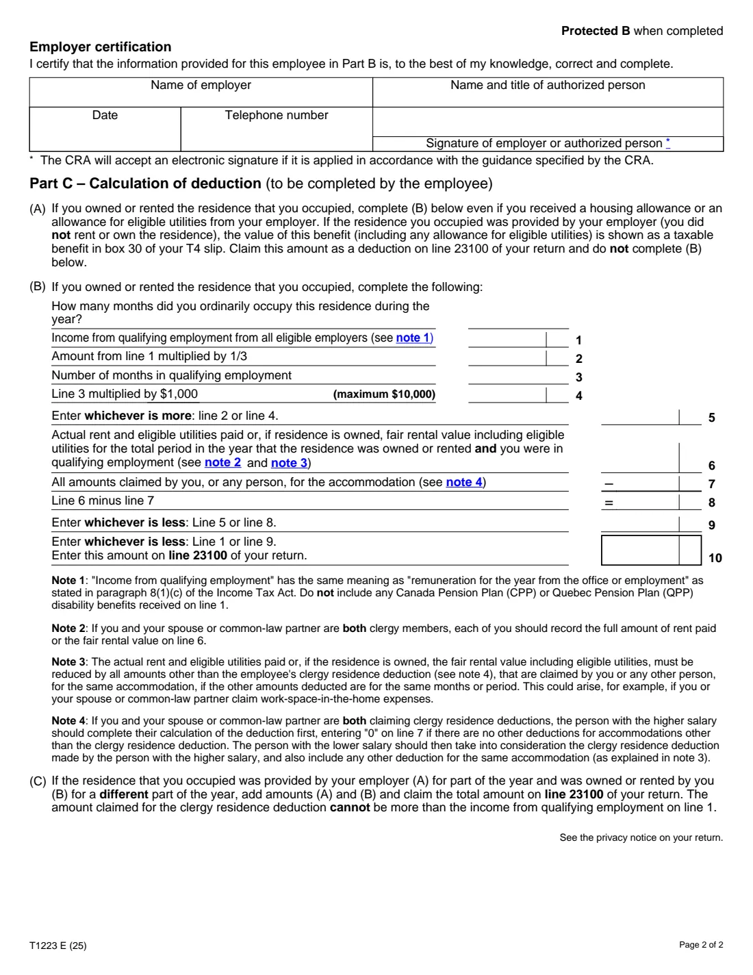 Form T1223 (2025) Clergy Residence Deduction — page 2 of 2