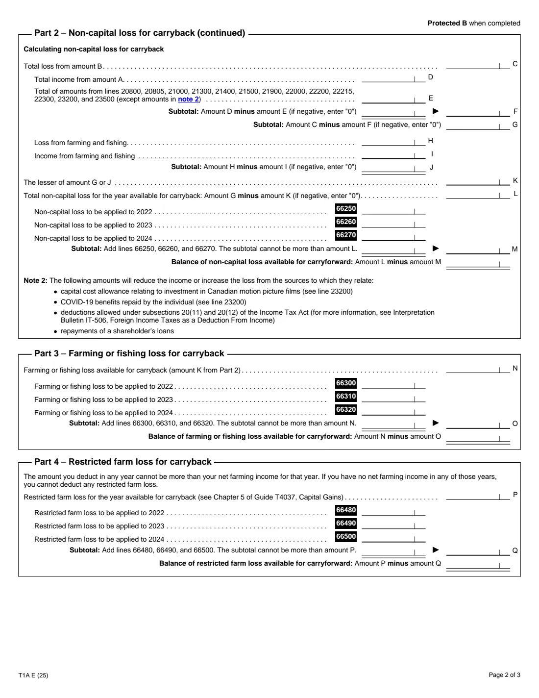 Form T1A (2025) Request for Loss Carryback — page 2 of 3