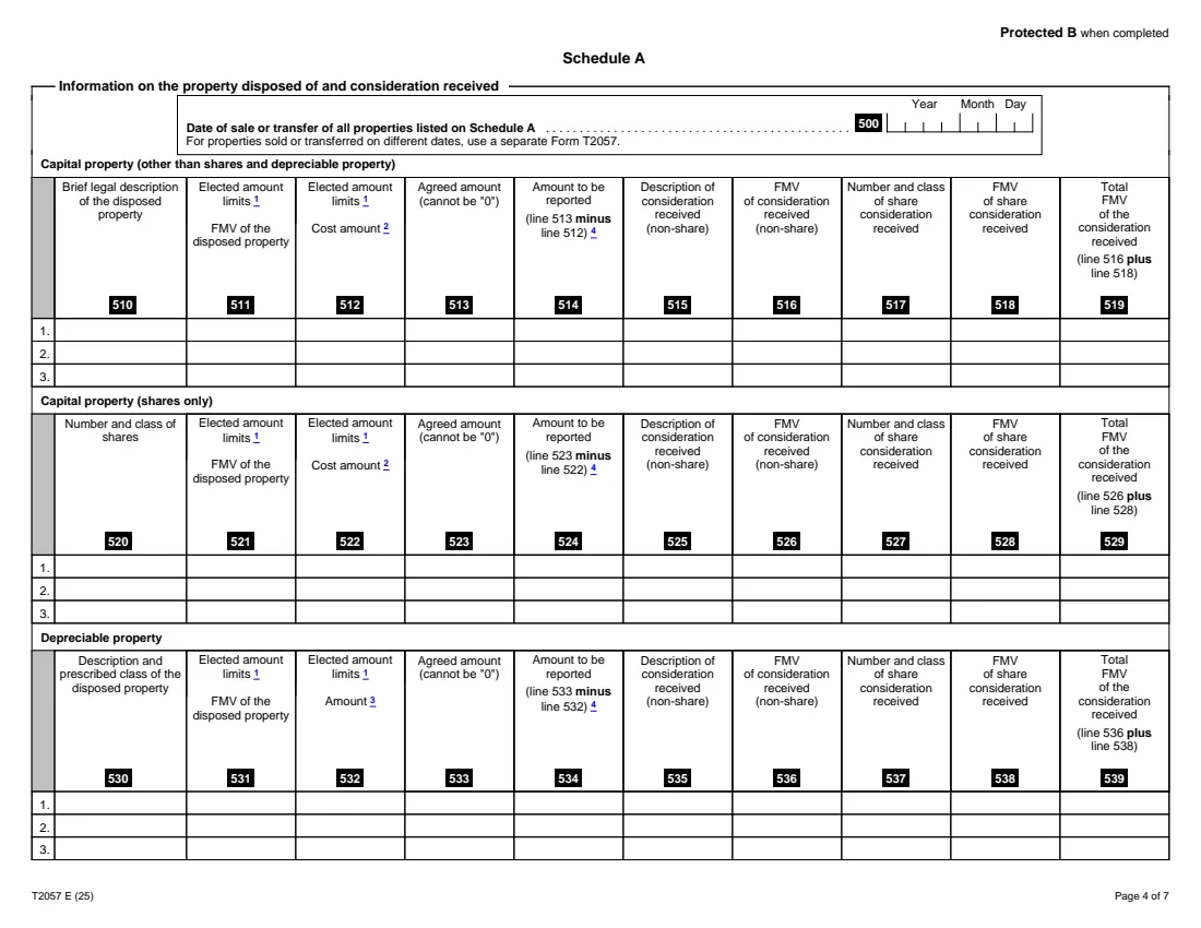 Form T2057 (2025) Election on Disposition of Property by a Taxpayer to a Taxable Canadian Corporation — page 4 of 7