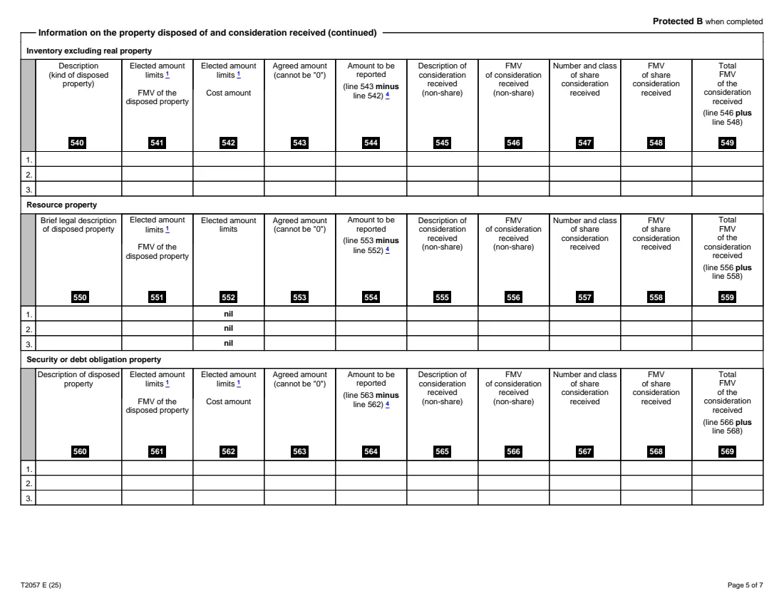 Form T2057 (2025) Election on Disposition of Property by a Taxpayer to a Taxable Canadian Corporation — page 5 of 7