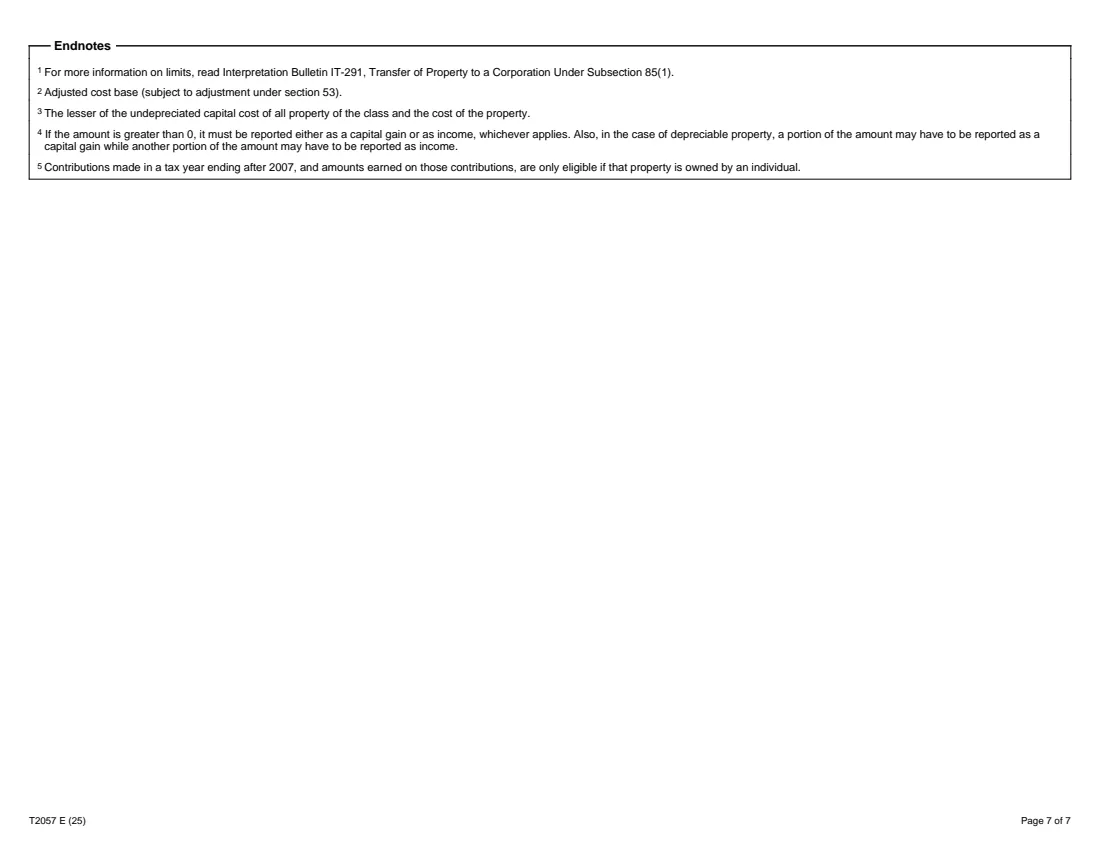 Form T2057 (2025) Election on Disposition of Property by a Taxpayer to a Taxable Canadian Corporation — page 7 of 7