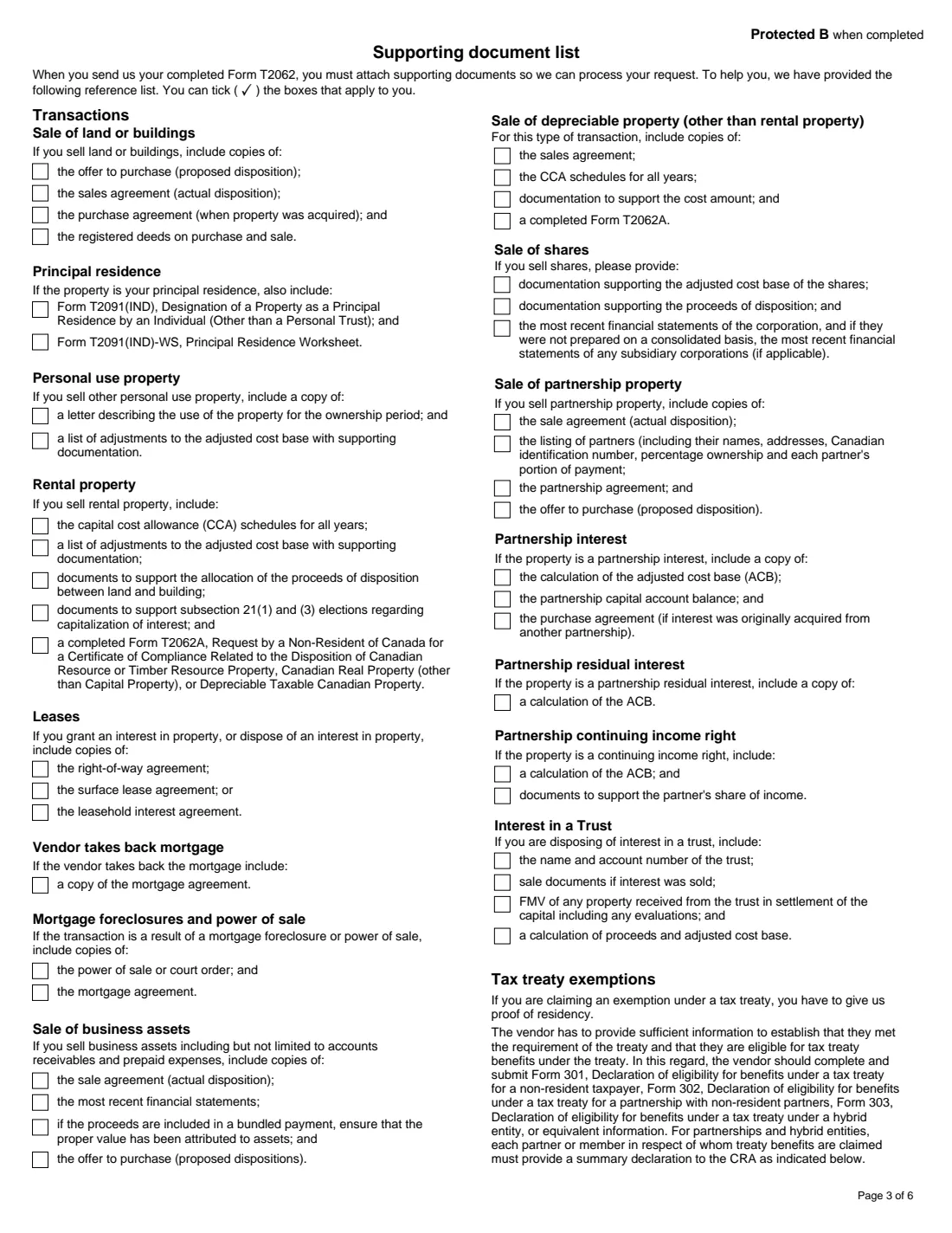 Form T2062 (2021) Request by a Non-Resident of Canada for a Certificate of Compliance Related to the Disposition of Taxable Canadian Property — page 3 of 6