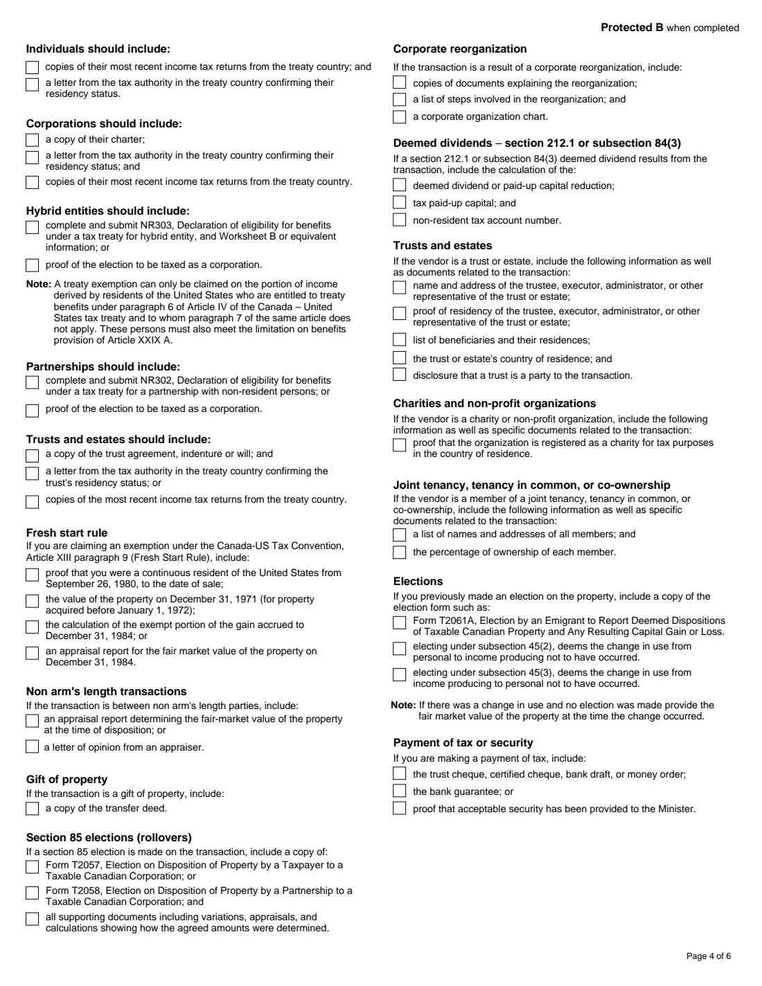 Form T2062 (2021) Request by a Non-Resident of Canada for a Certificate of Compliance Related to the Disposition of Taxable Canadian Property — page 4 of 6
