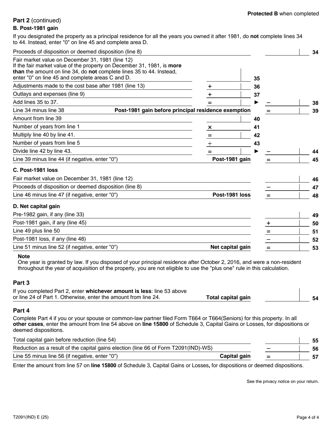 Form T2091(IND) (2025) Designation of a Property as a Principal Residence by an Individual (Other than a Personal Trust) — page 4 of 4