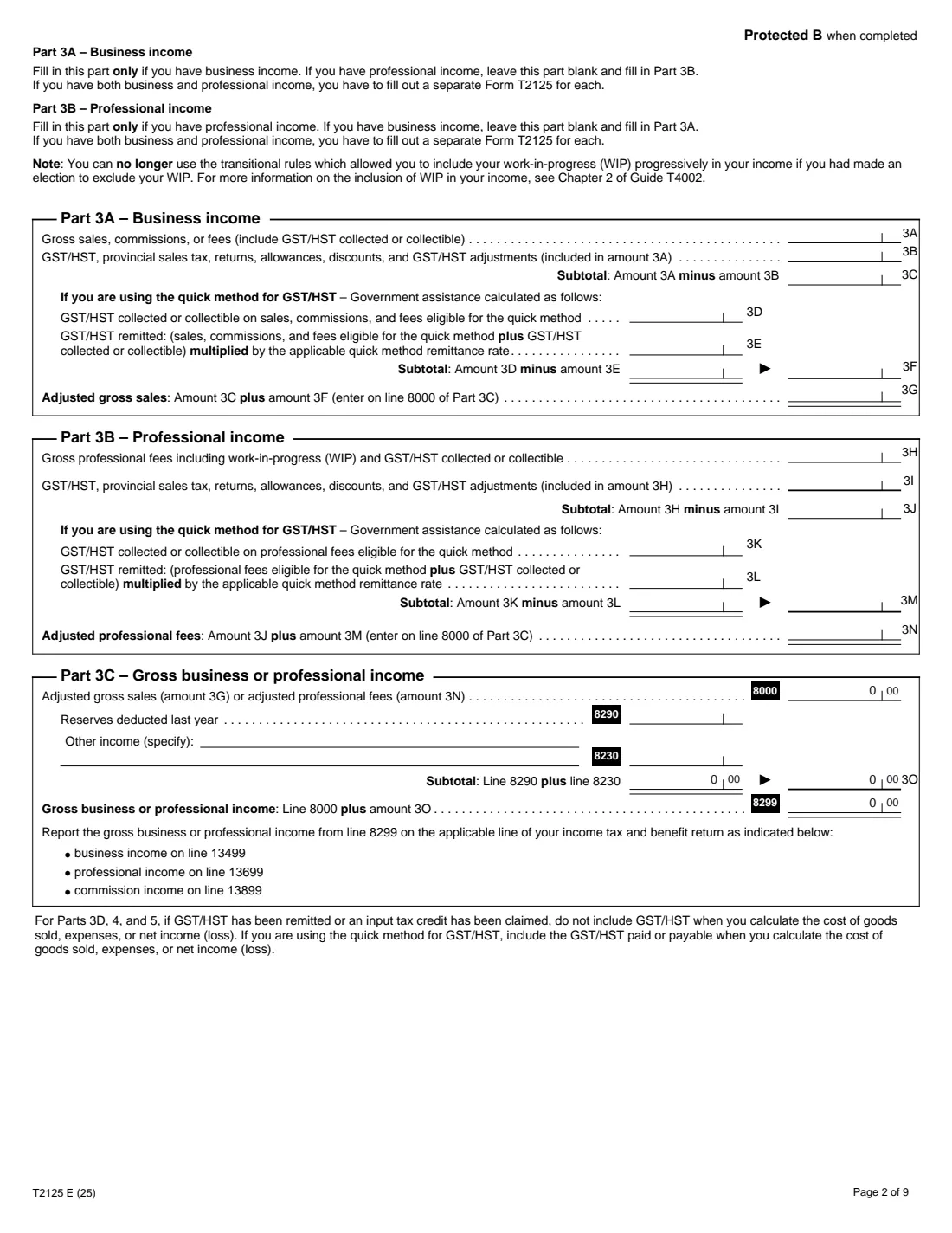 Form T2125 (2025) Statement of Business or Professional Activities — page 2 of 9