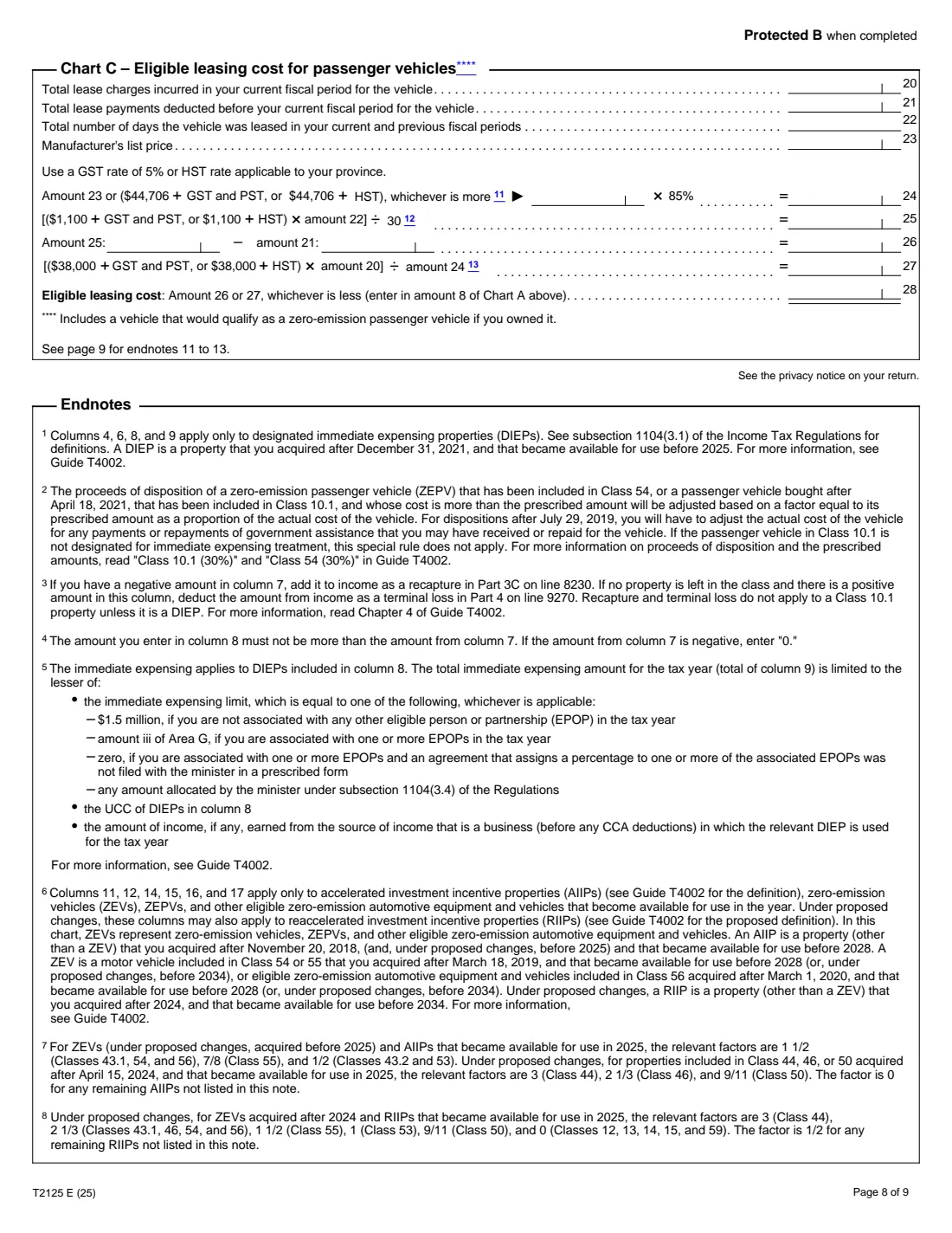 Form T2125 (2025) Statement of Business or Professional Activities — page 8 of 9