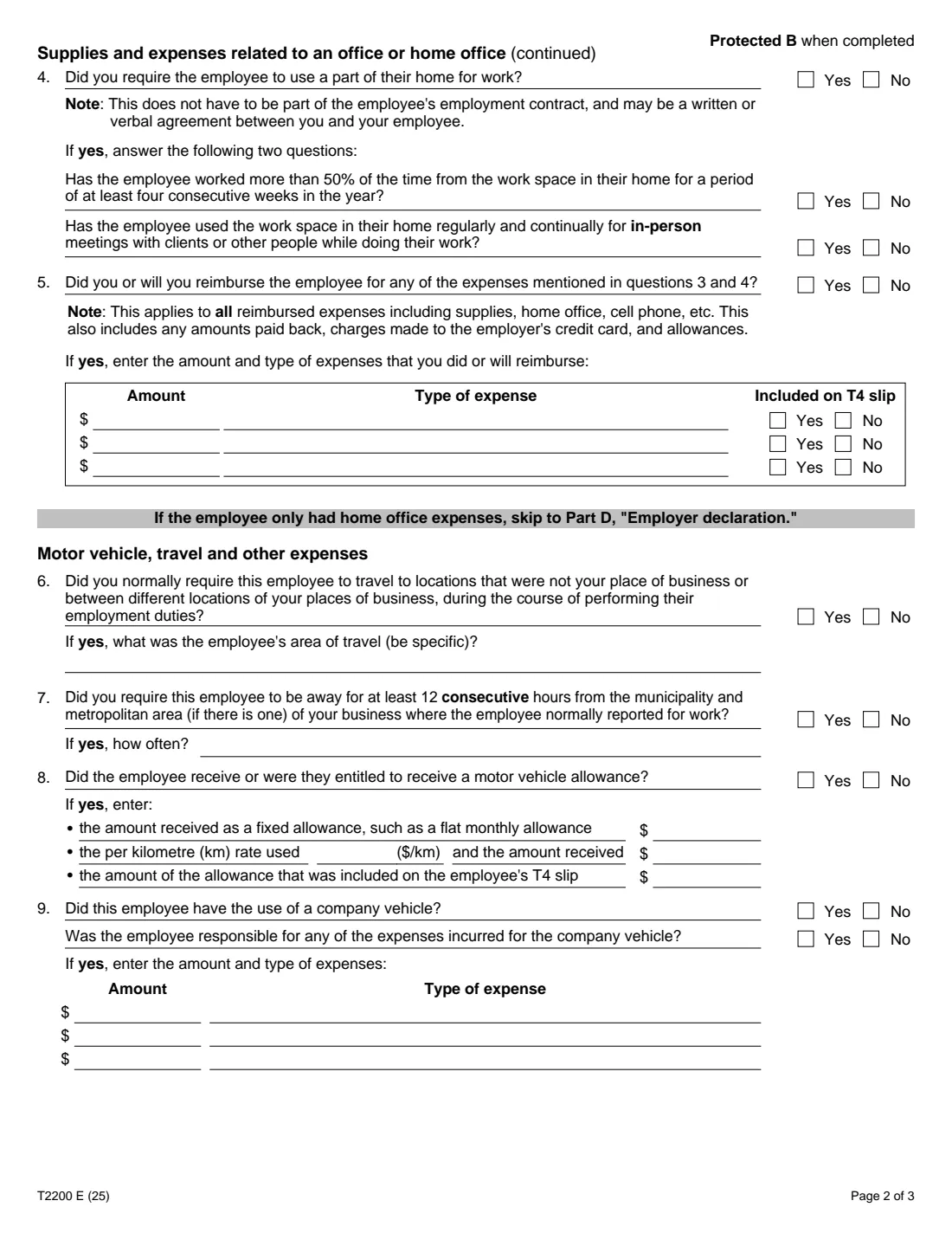 Form T2200 (2025) Declaration of Conditions of Employment — page 2 of 3