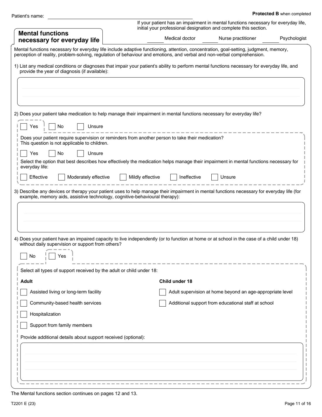 T2201 (2023) Disability Tax Credit Certificate (Part A – Individual's section) — page 11 of 16