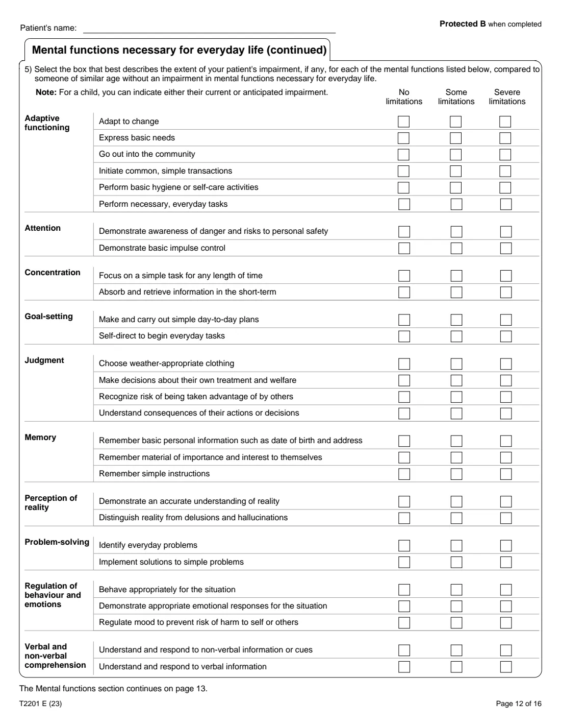 T2201 (2023) Disability Tax Credit Certificate (Part A – Individual's section) — page 12 of 16
