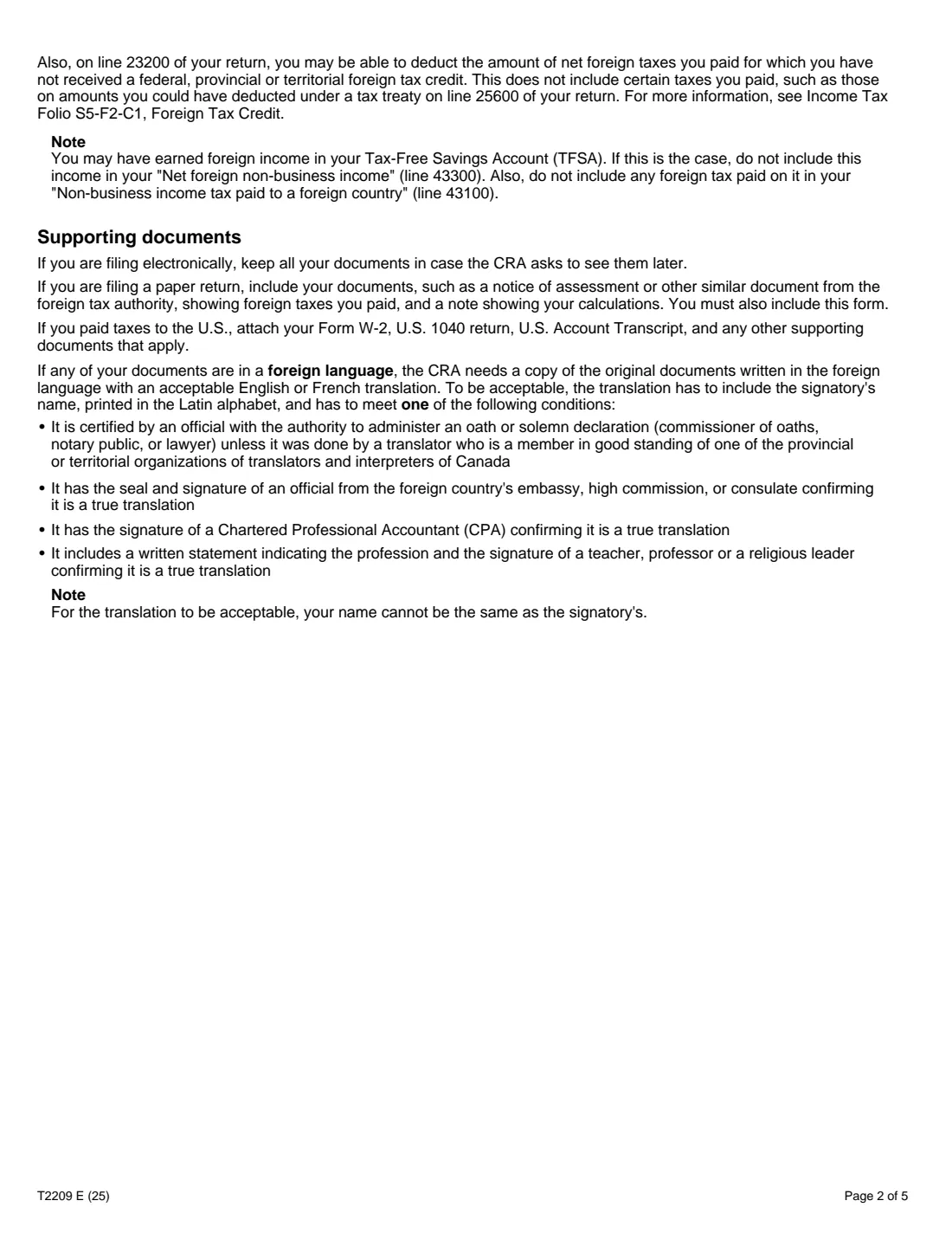 Form T2209 (2025) Federal Foreign Tax Credits — page 2 of 5
