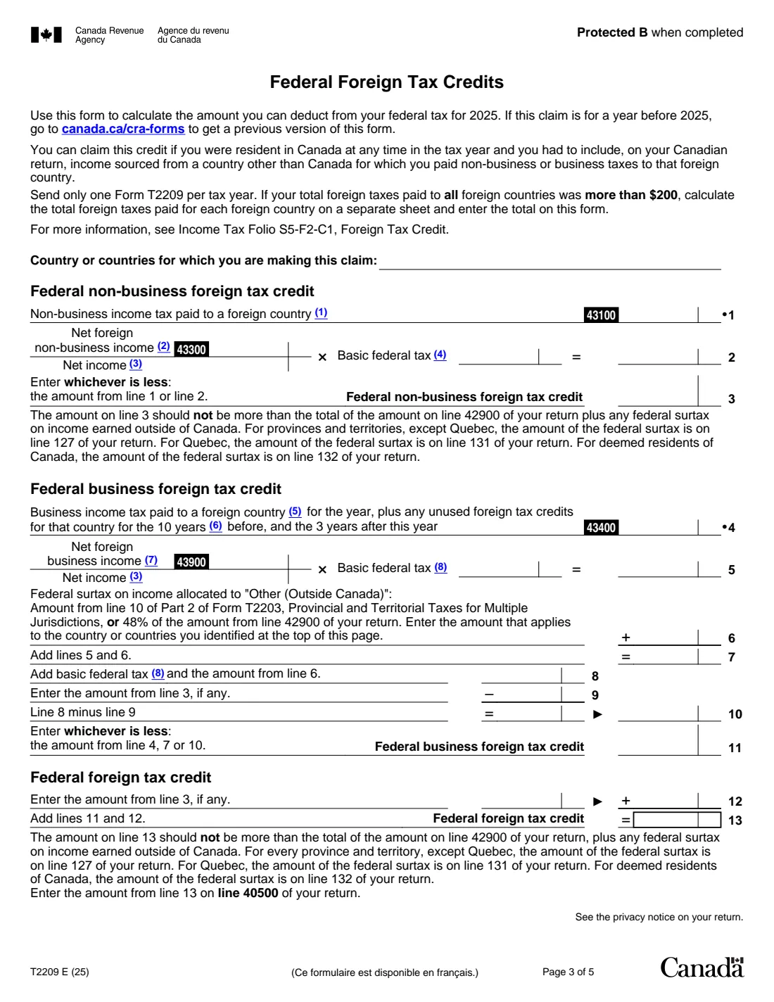 Form T2209 (2025) Federal Foreign Tax Credits — page 3 of 5