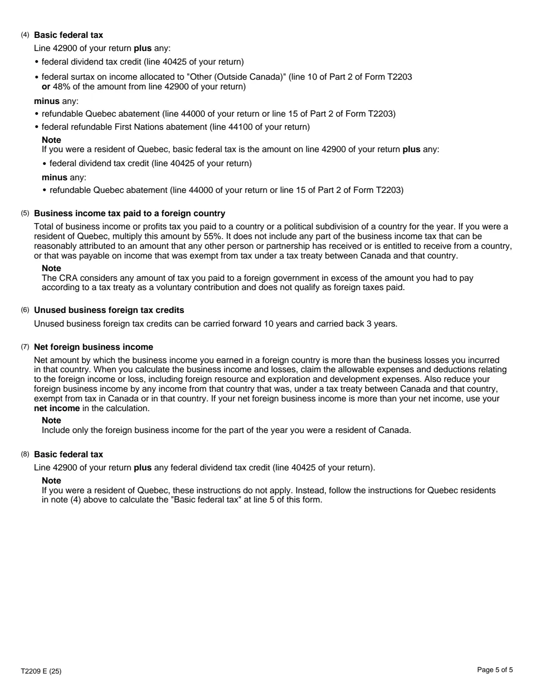 Form T2209 (2025) Federal Foreign Tax Credits — page 5 of 5