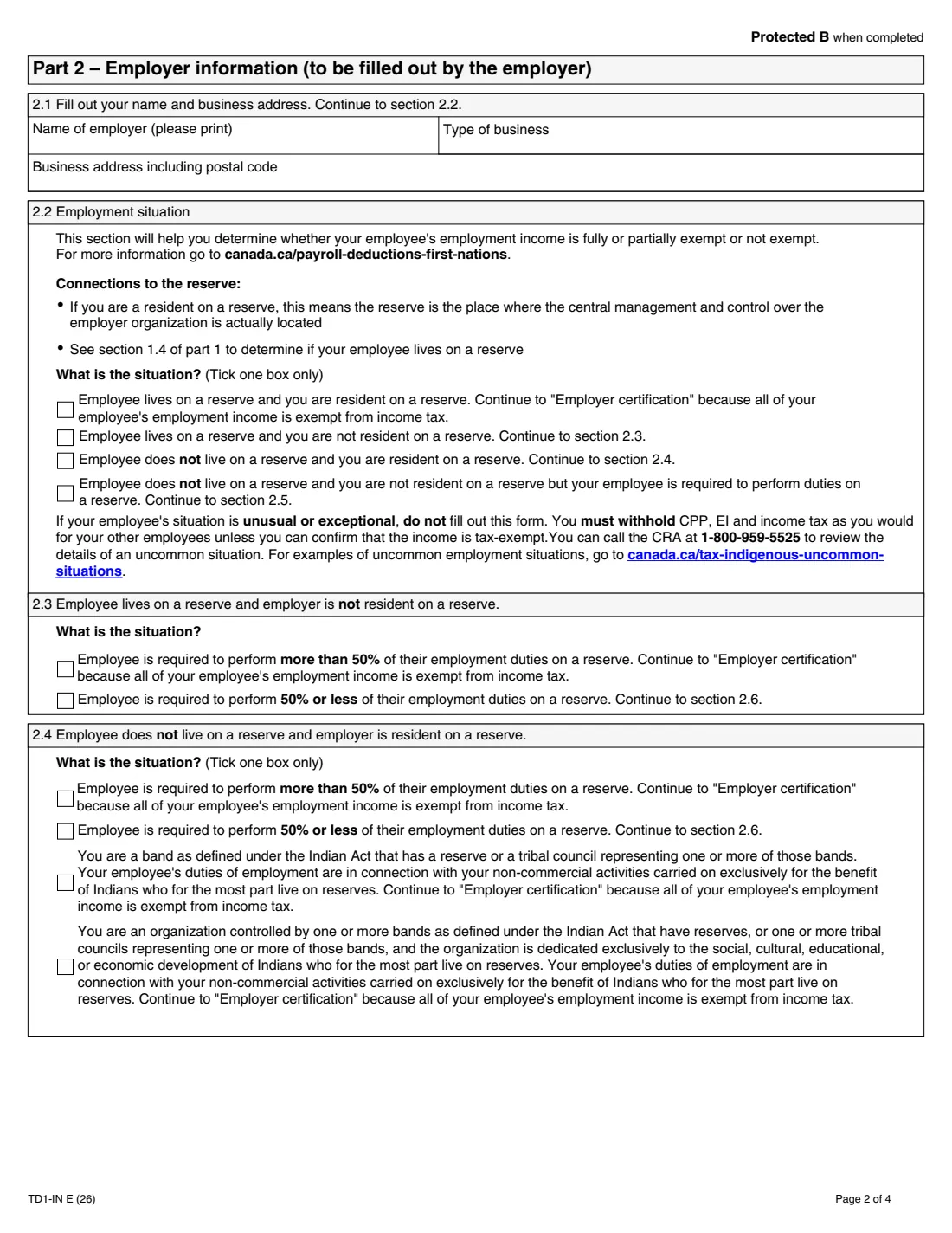 Form TD1-IN (2026) Determination of Exemption of an Indian's Employment Income — page 2 of 4