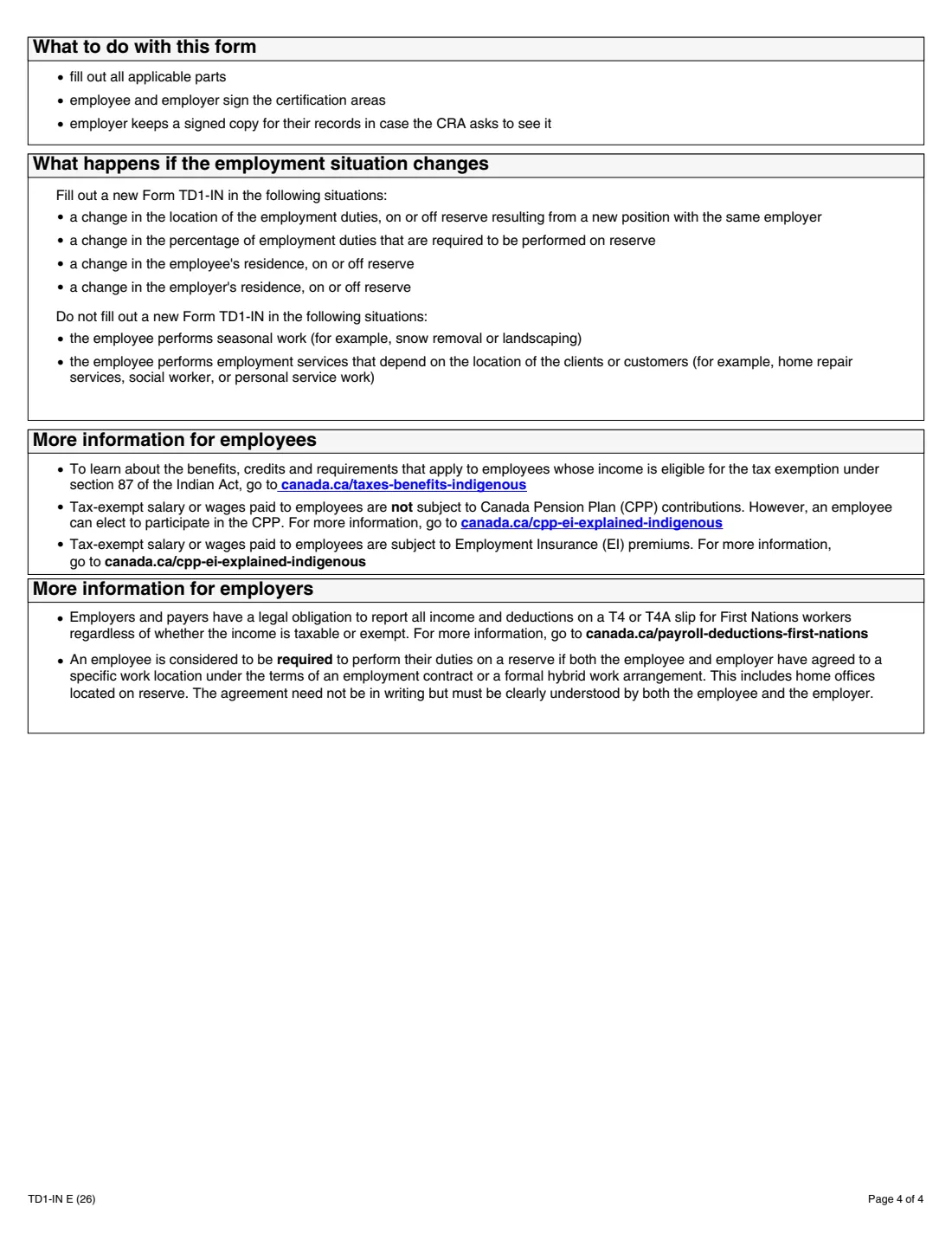 Form TD1-IN (2026) Determination of Exemption of an Indian's Employment Income — page 4 of 4