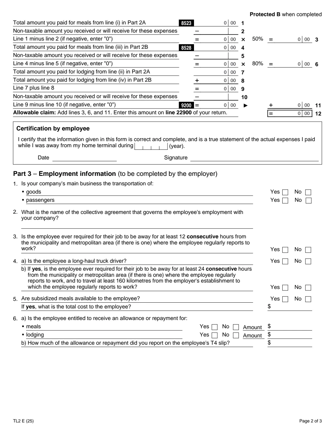 Form TL2 (2025) Claim for Meals and Lodging Expenses — page 2 of 3