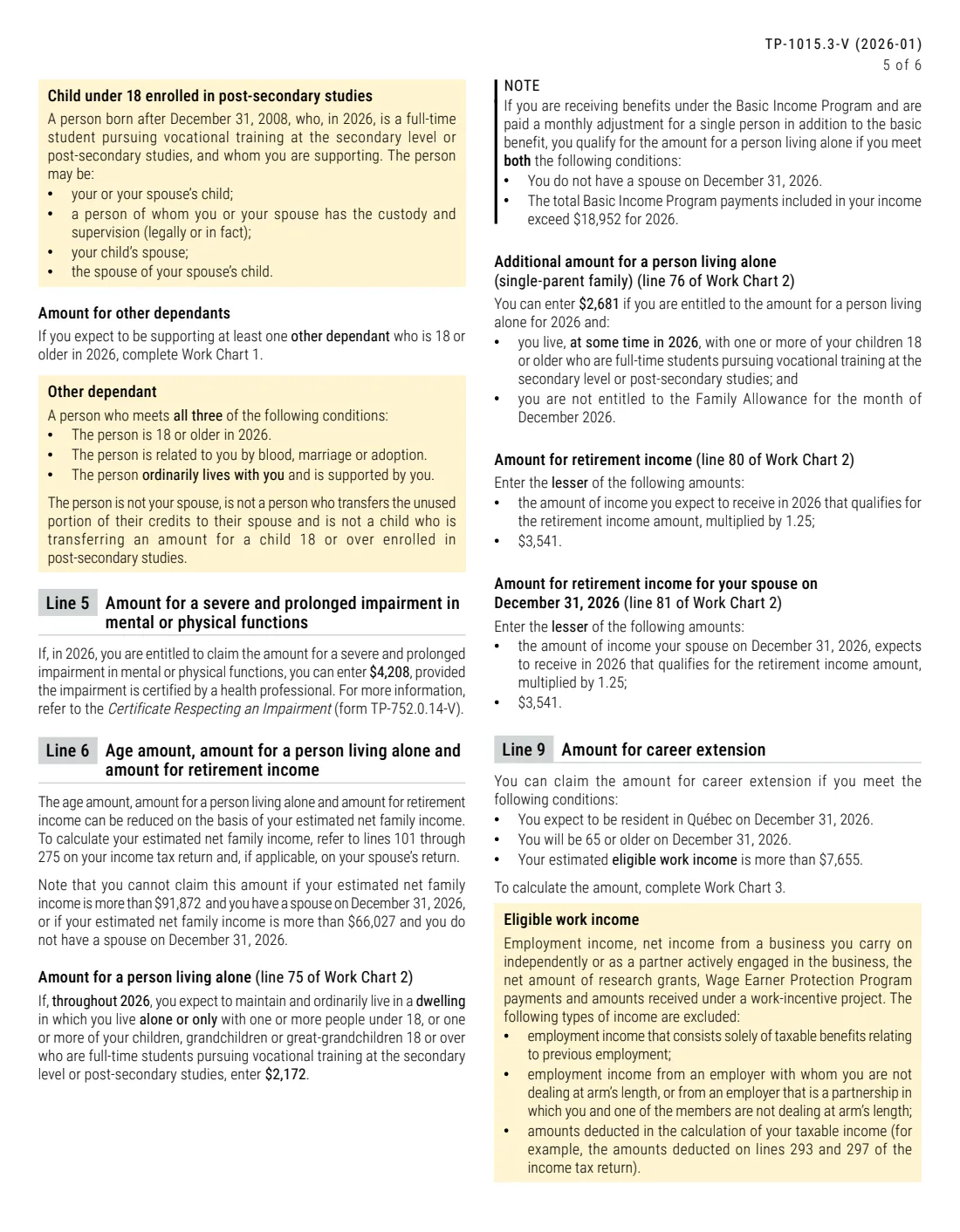 Form TP-1015.3-V (2026) Source Deductions Return (TP-1015.3-V) — page 5 of 6