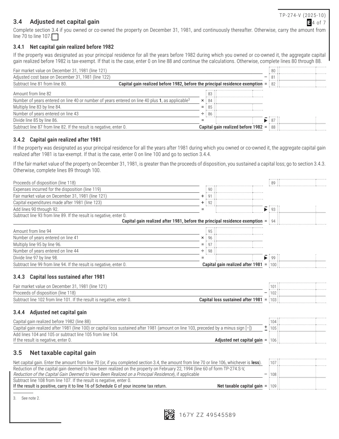 Form TP-274-V (2025) Designating a Property as a Principal Residence (Quebec) — page 4 of 7