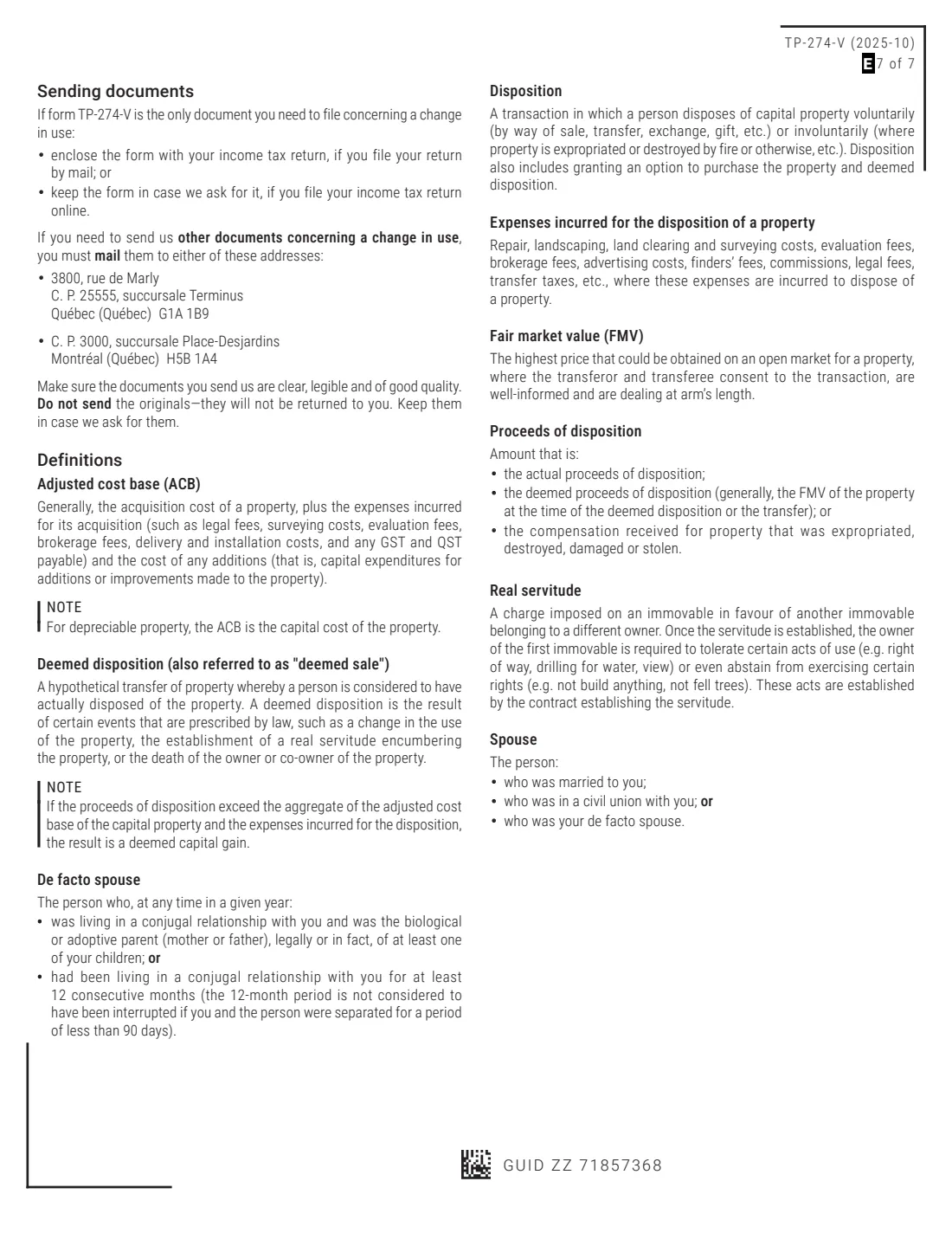 Form TP-274-V (2025) Designating a Property as a Principal Residence (Quebec) — page 7 of 7