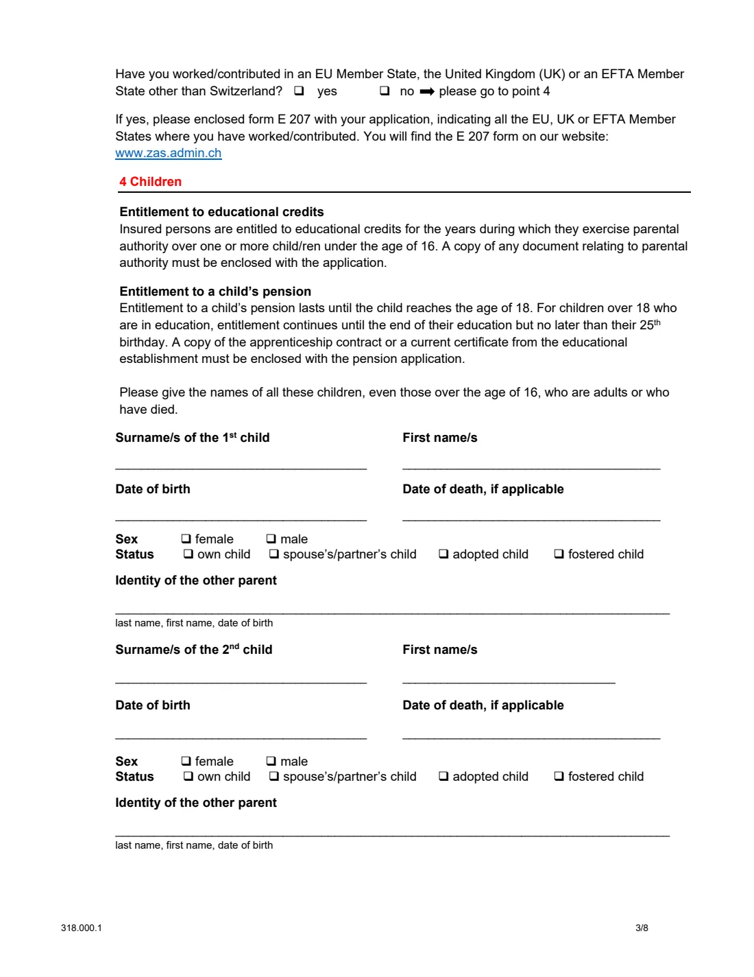 Form 318.000.1 old-age pension abroad (2023) Application for an old-age pension for persons residing outside Switzerland — page 3 of 8