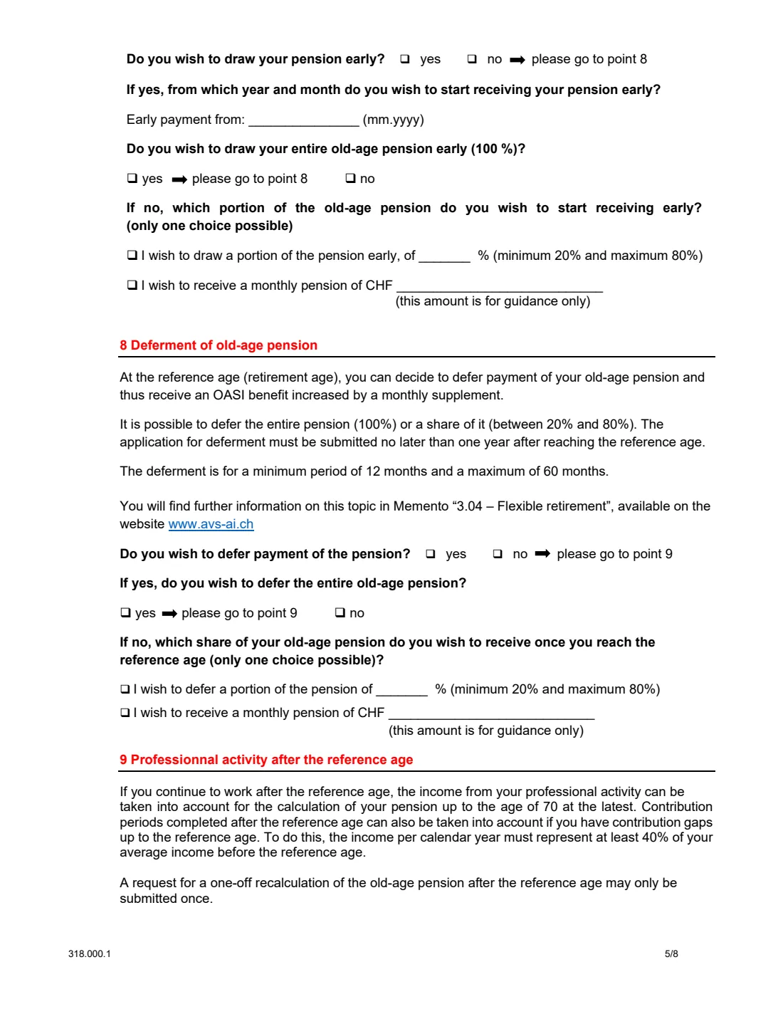 Form 318.000.1 old-age pension abroad (2023) Application for an old-age pension for persons residing outside Switzerland — page 5 of 8