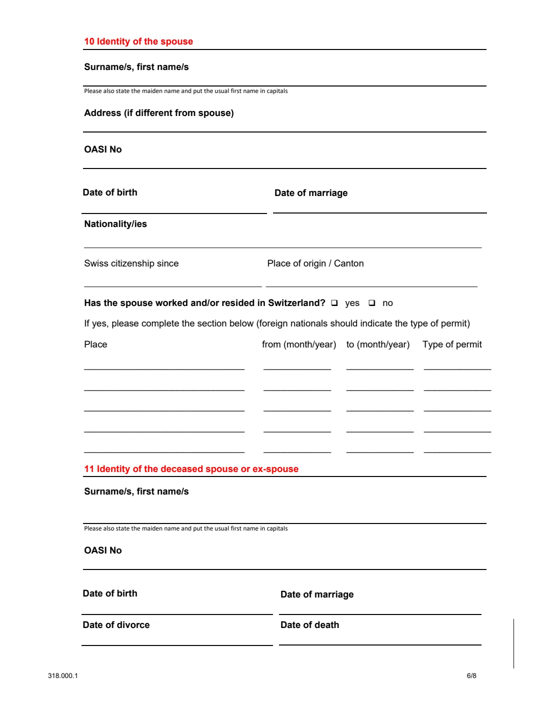 Form 318.000.1 old-age pension abroad (2023) Application for an old-age pension for persons residing outside Switzerland — page 6 of 8