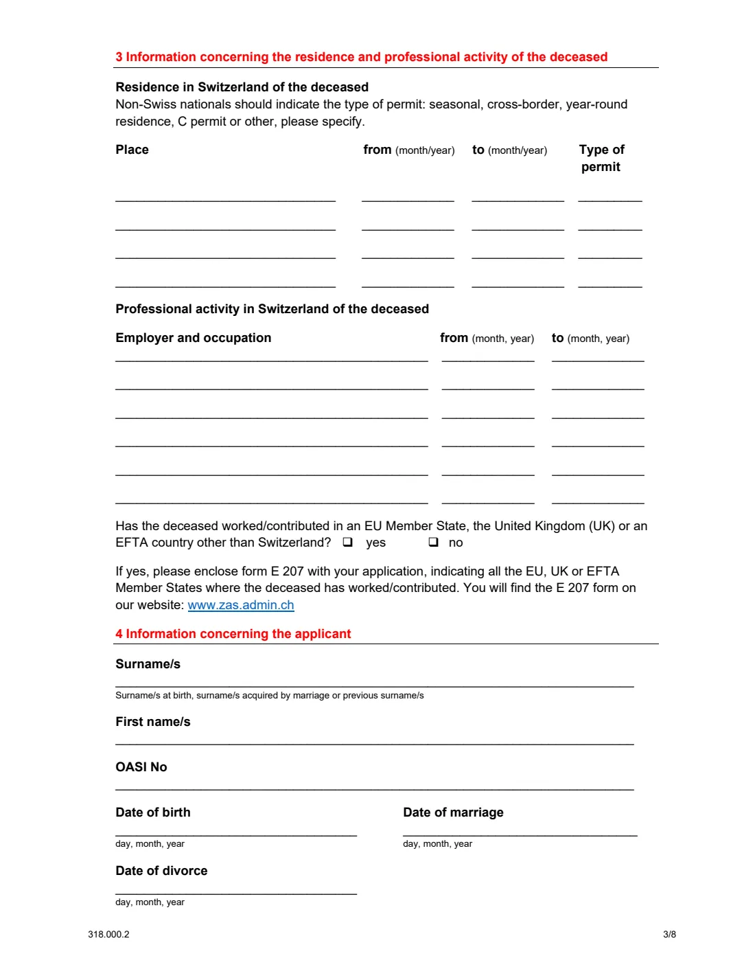 Form 318.000.2 survivor's pension abroad (2023) Application for a survivor's pension for persons residing outside Switzerland (OASI) — page 3 of 8