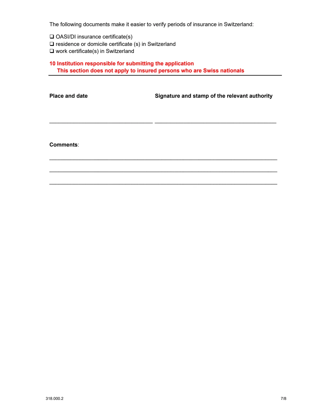 Form 318.000.2 survivor's pension abroad (2023) Application for a survivor's pension for persons residing outside Switzerland (OASI) — page 7 of 8